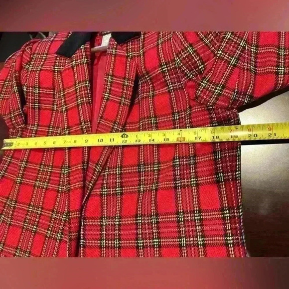 Vtg Sag Harbor‎ Blazer Women’s 8 Red/Black Tarton Plaid Wool Velvet Suit Jacket - Picture 4 of 9